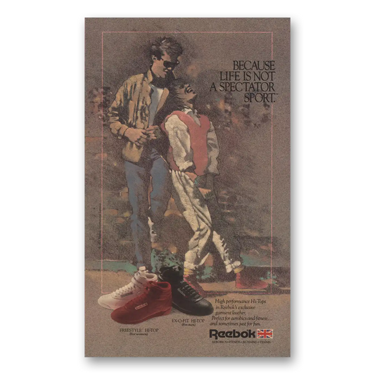 1986 Reebok Shoes Life Is Not Spectator Sport Vintage Magazine Print Ad