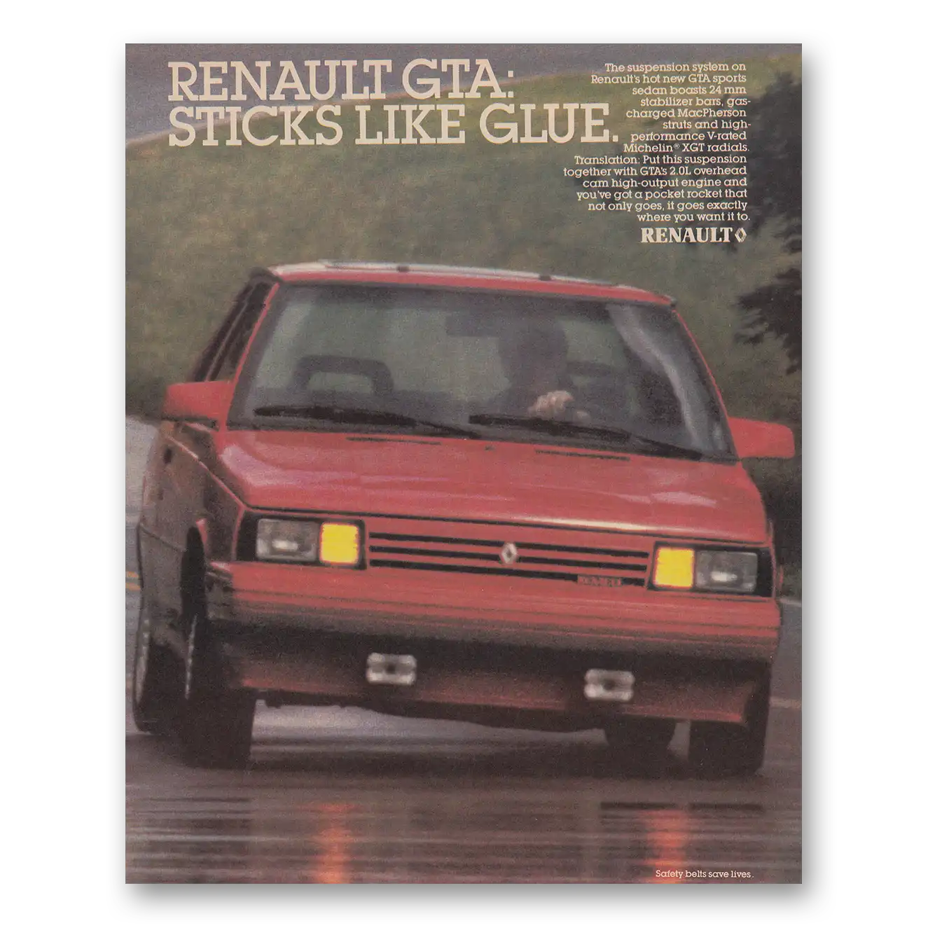 1986 Renault GTA Sticks Like Glue Vintage Magazine Print Ad