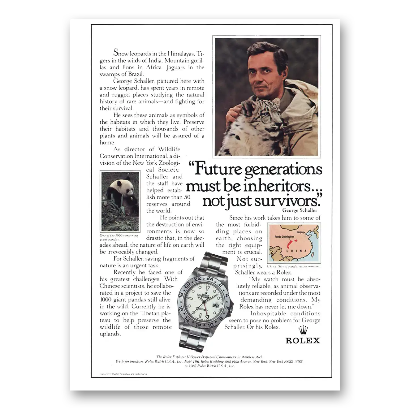 1987 Rolex Explorer II Oyster Perpetual Chronometer George Schaller Vintage Magazine Print Ad