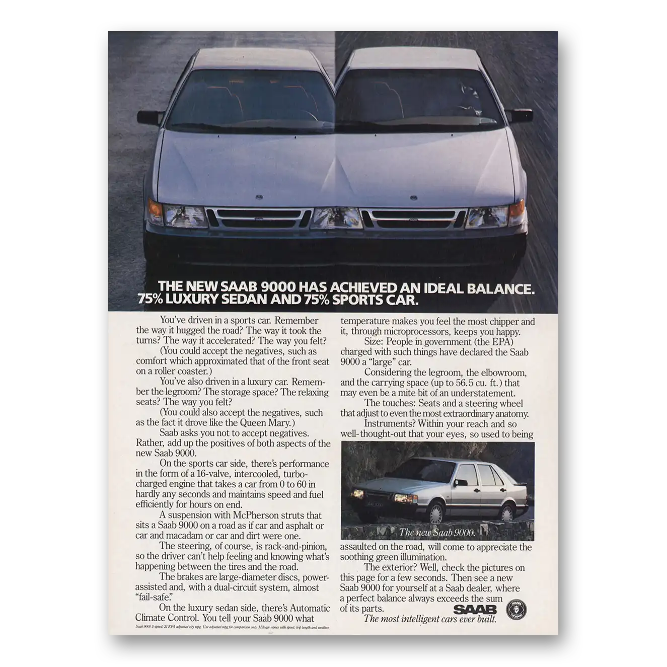 1986 Saab Achieved Ideal Balance Vintage Magazine Print Ad