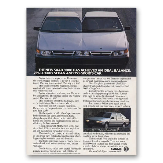 1986 Saab Achieved Ideal Balance Vintage Magazine Print Ad