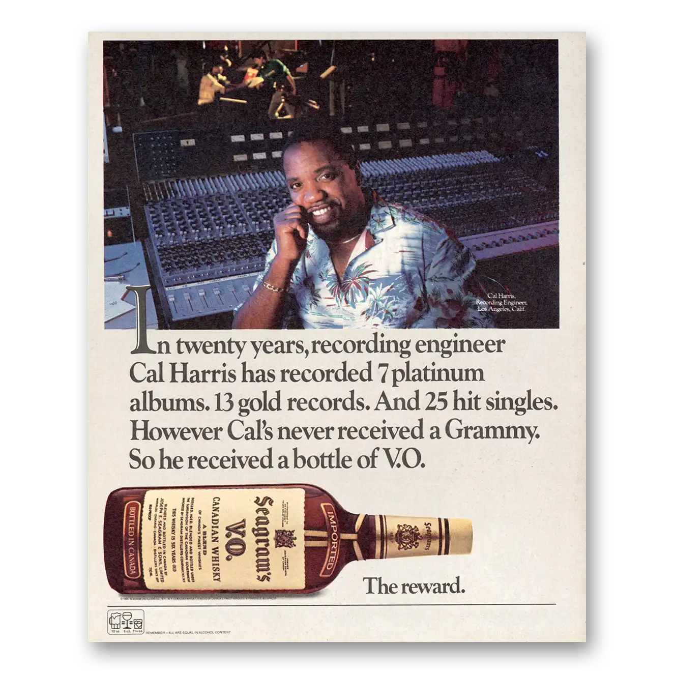 1986 Seagrams VO Whisky Cal Harris Has Recorded 7 Platinum Albums Vintage Magazine Print Ad