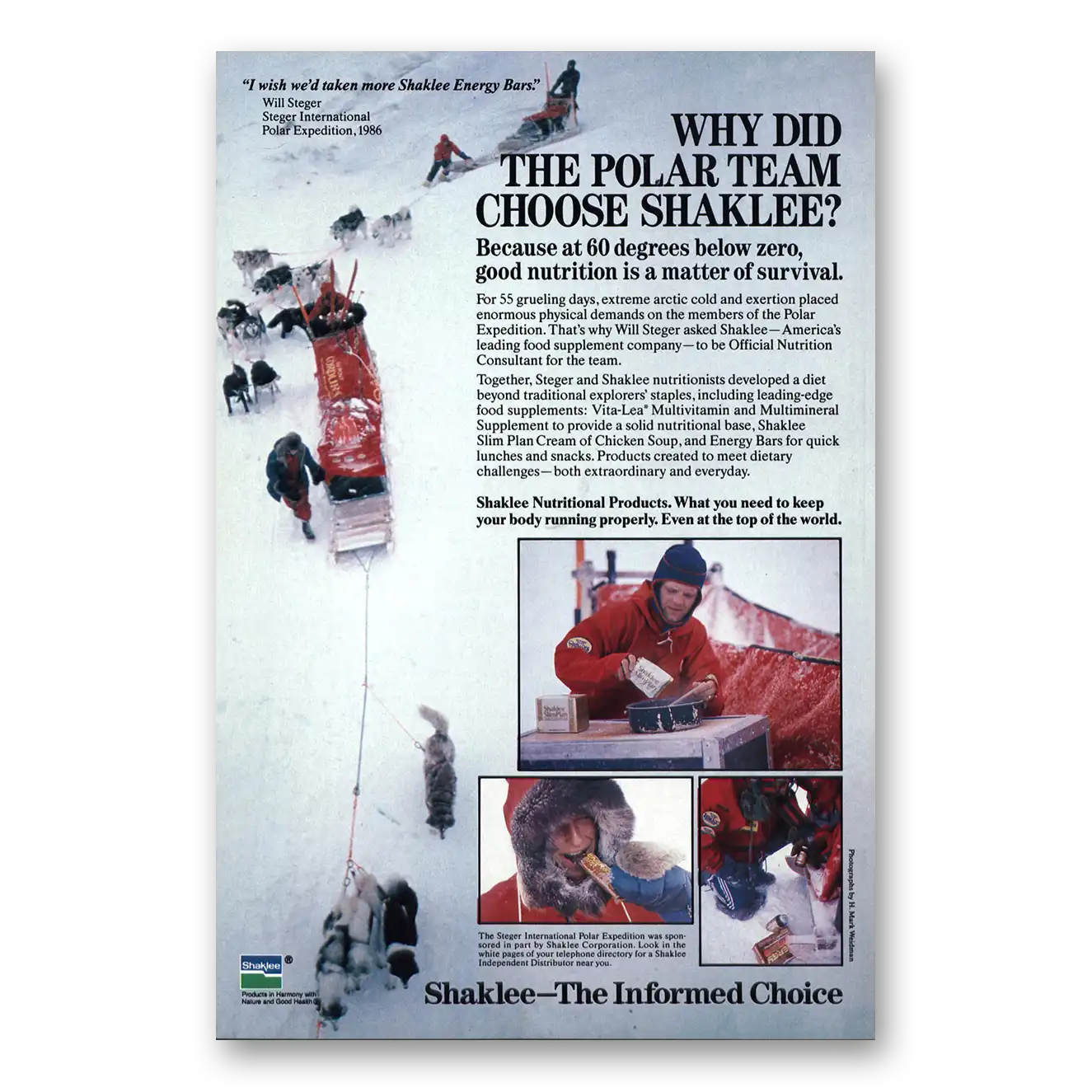 1986 Shaklee Energy Bars Polar Team Vintage Magazine Print Ad