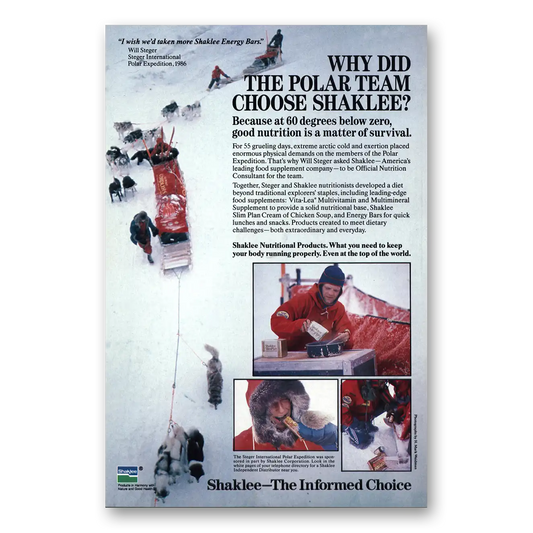 1986 Shaklee Energy Bars Polar Team Vintage Magazine Print Ad