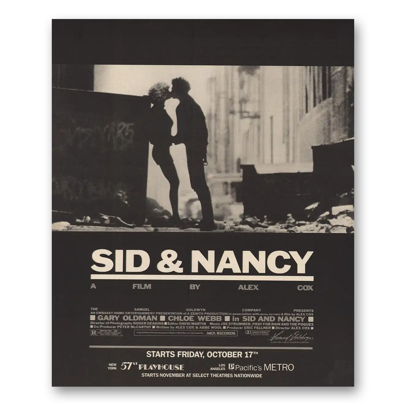 1986 Sid & Nancy Movie Promo Gary Oldman and Chloe Webb Vintage Magazine Print Ad