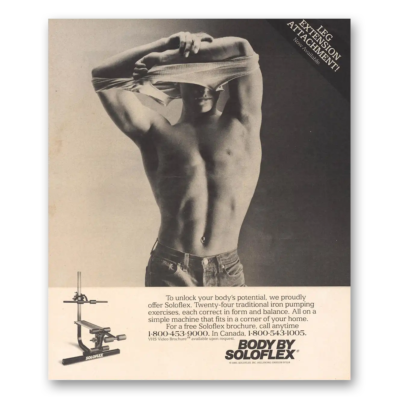 1986 Soloflex Fitness Equipment Unlock Bodys Potential Vintage Magazine Print Ad