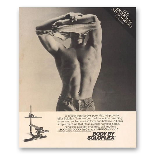 1986 Soloflex Fitness Equipment Unlock Bodys Potential Vintage Magazine Print Ad