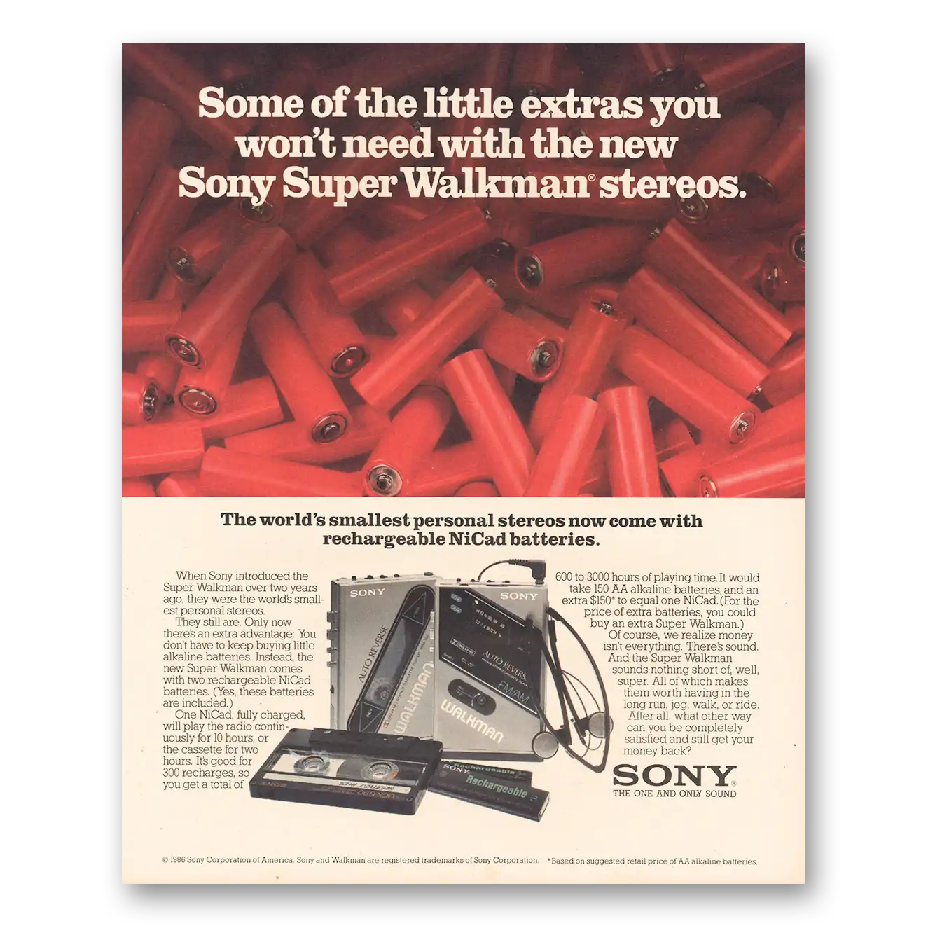 1986 Sony Walkman Some of the Little Extras Vintage Magazine Print Ad