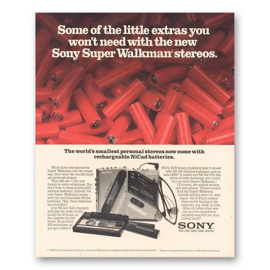 1986 Sony Walkman Some of the Little Extras Vintage Magazine Print Ad