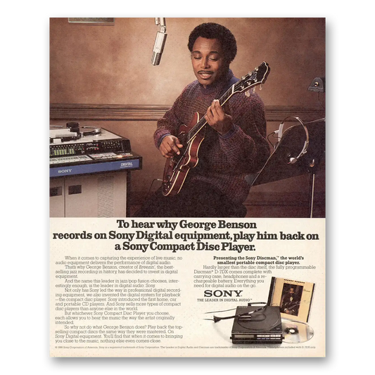 1986 Sony Compact Disc Player George Benson Vintage Magazine Print Ad