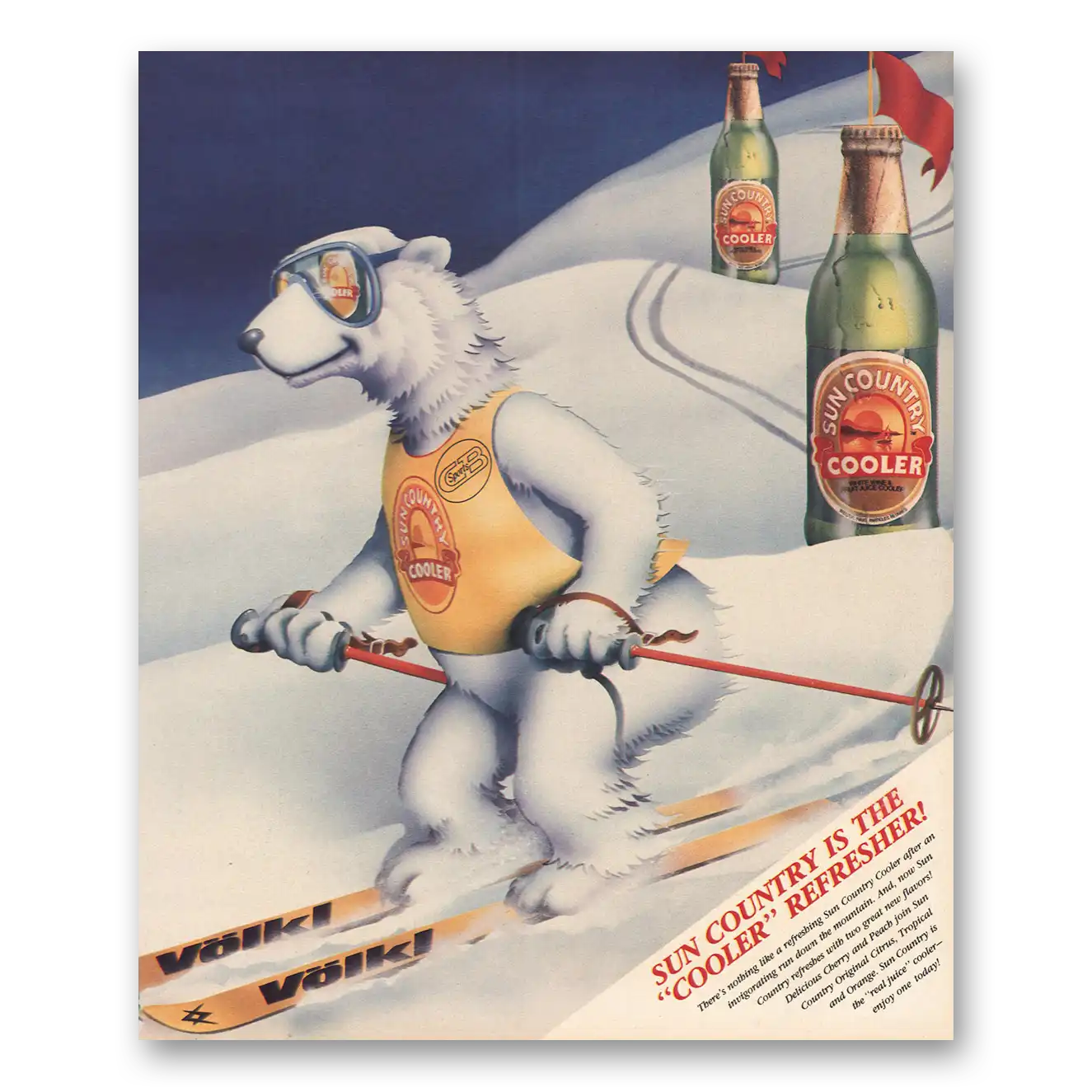 1986 Sun Country Coolers Cooler Refresher Skier Vintage Magazine Print Ad