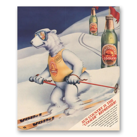 1986 Sun Country Coolers Cooler Refresher Skier Vintage Magazine Print Ad