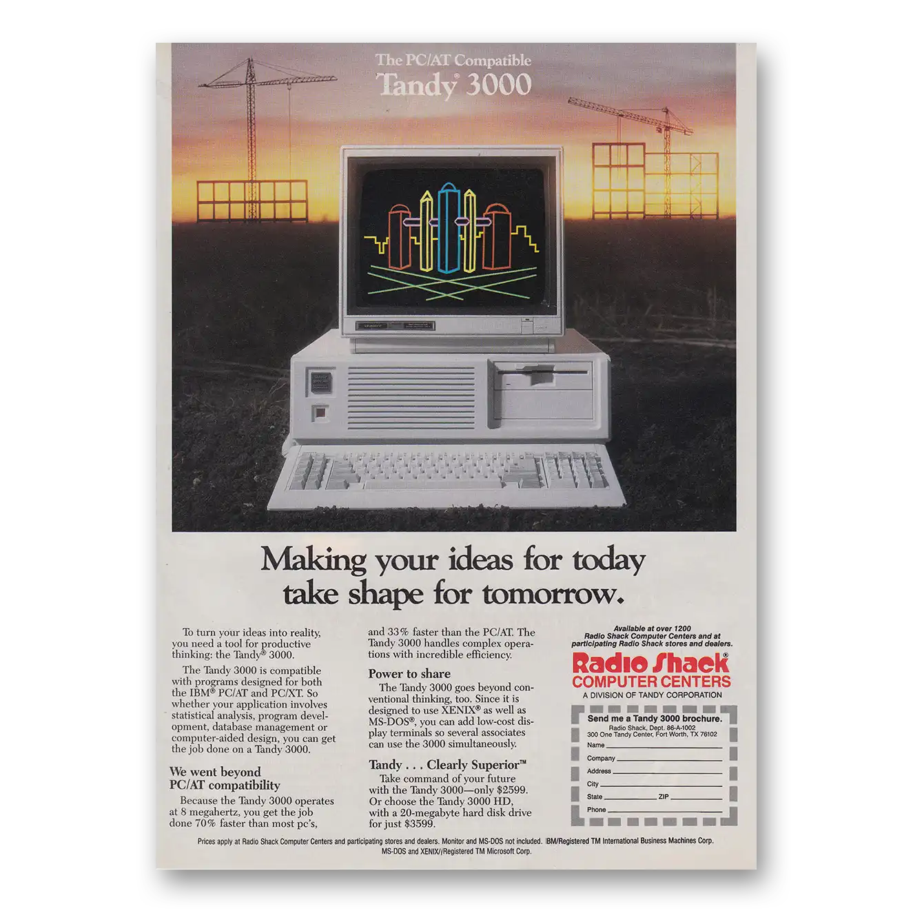 1986 Tandy Computer Making Your Ideas for Today Vintage Magazine Print Ad