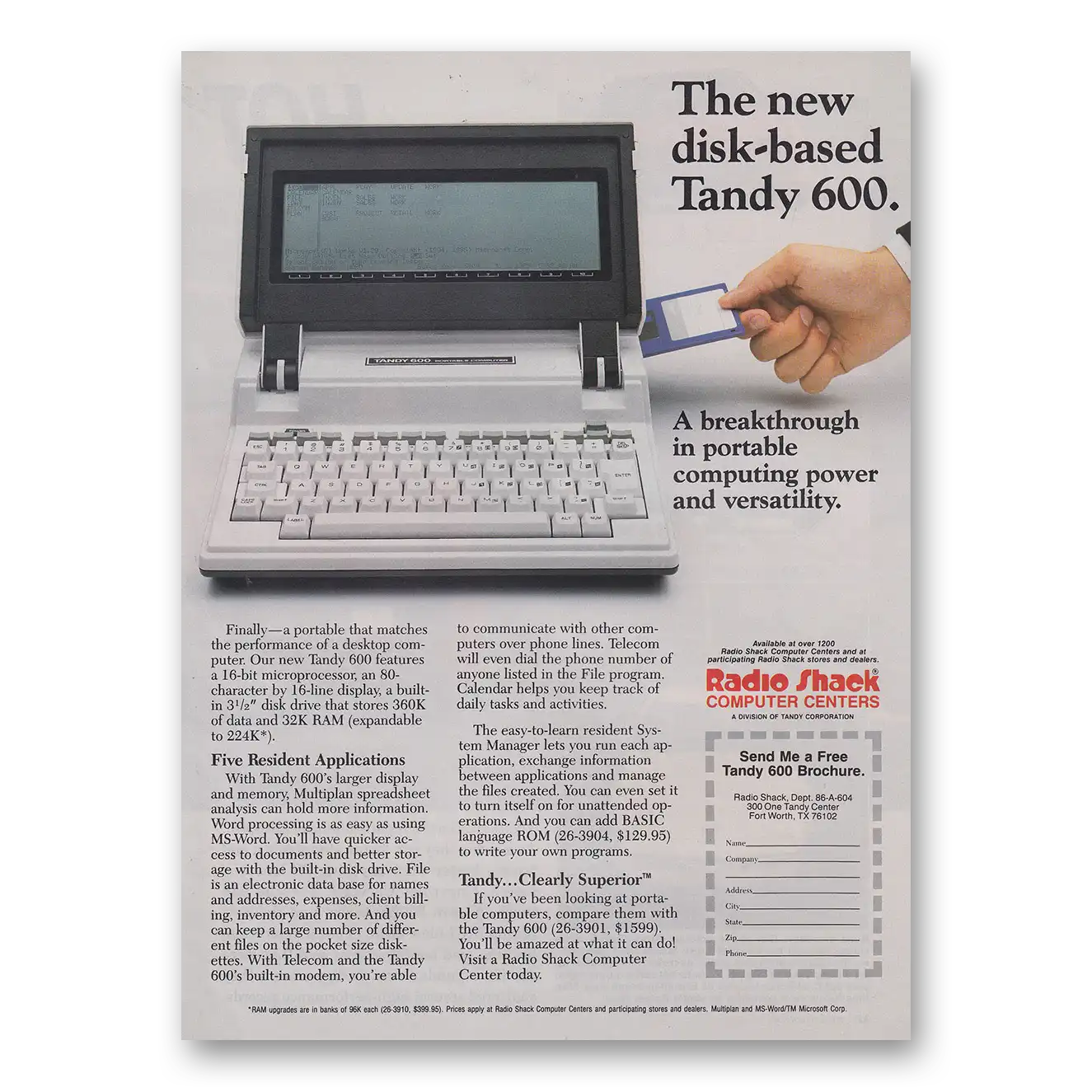 1986 Tandy Computer Disk Based Vintage Magazine Print Ad