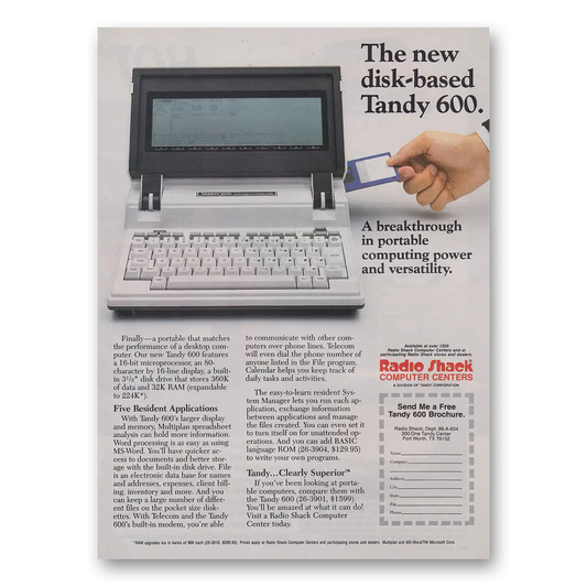 1986 Tandy Computer Disk Based Vintage Magazine Print Ad