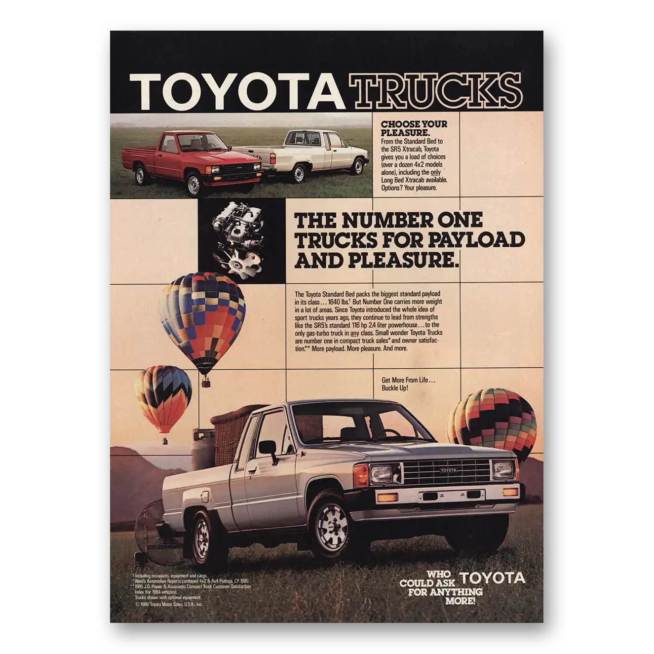 1986 Toyota Trucks Number One Trucks Payload Vintage Magazine Print Ad