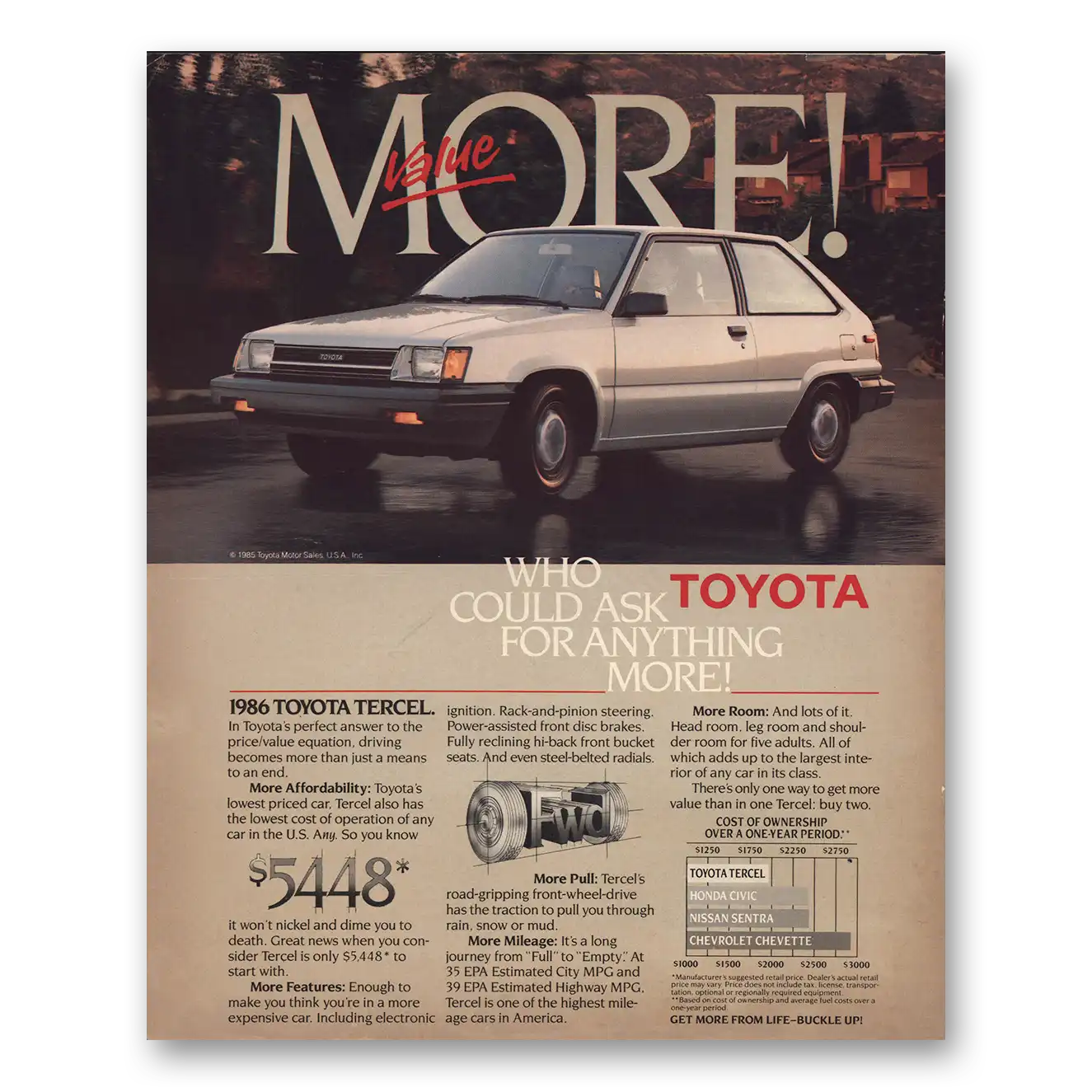 1986 Toyota Tercel Who Could Ask for Anything More Vintage Magazine Print Ad