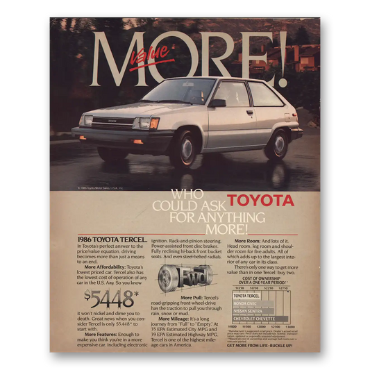 1986 Toyota Tercel Who Could Ask for Anything More Vintage Magazine Print Ad