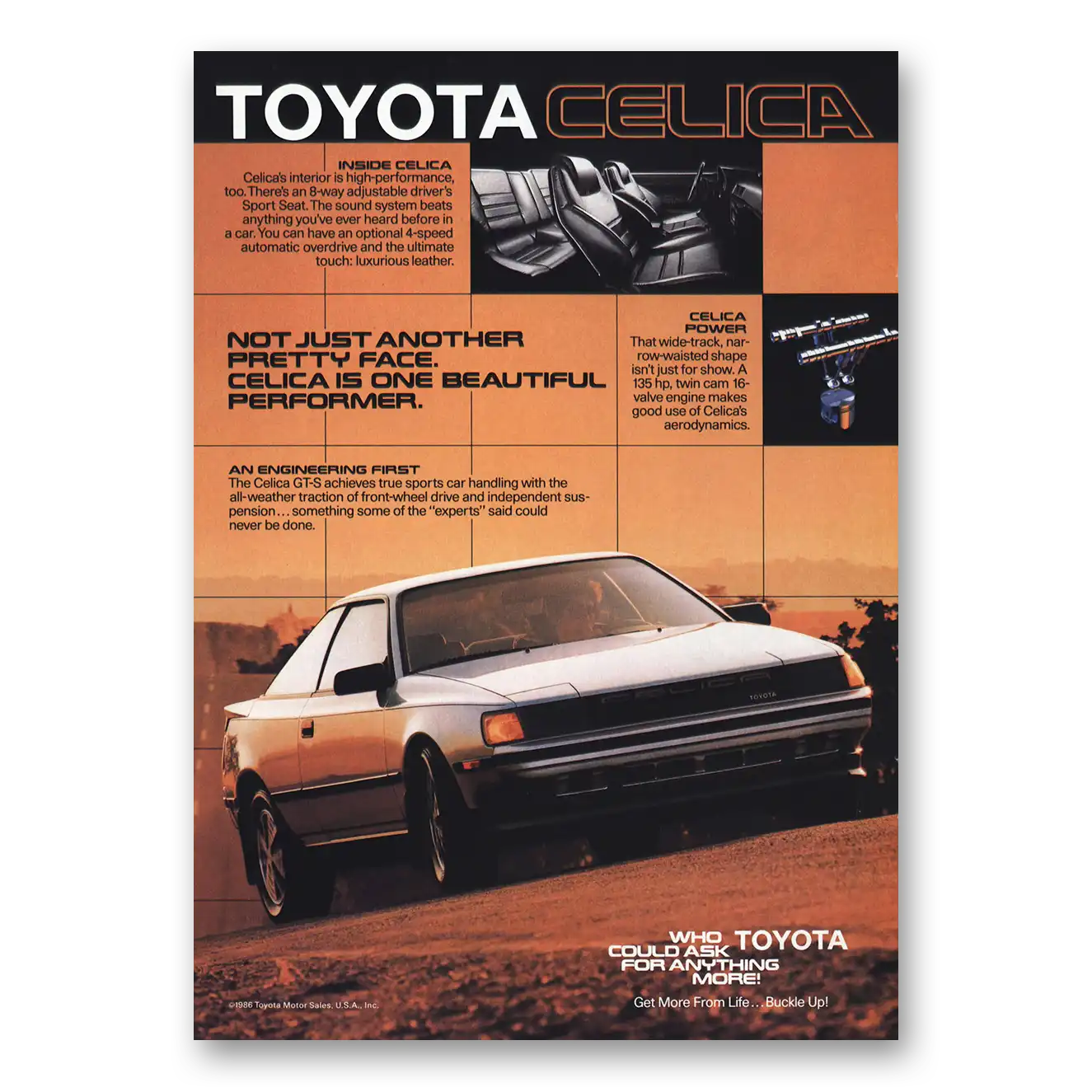 1986 Toyota Celica Not Just Another Pretty Face Vintage Magazine Print Ad