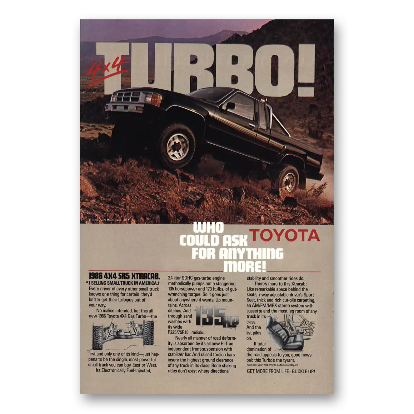 1985 Toyota Trucks Turbo Vintage Magazine Print Ad