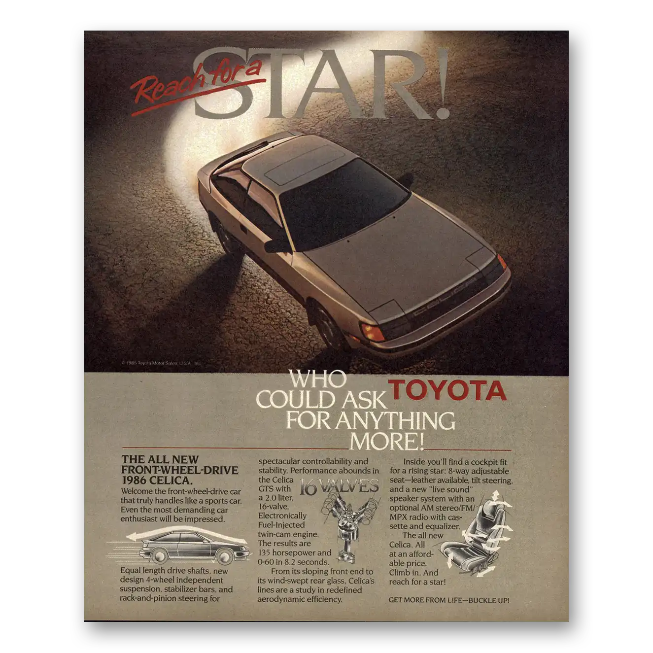 1985 Toyota Celica Reach for a Star Vintage Magazine Print Ad