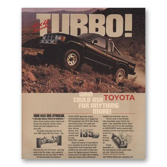 1985 Toyota Trucks Turbo Xtracab Vintage Magazine Print Ad