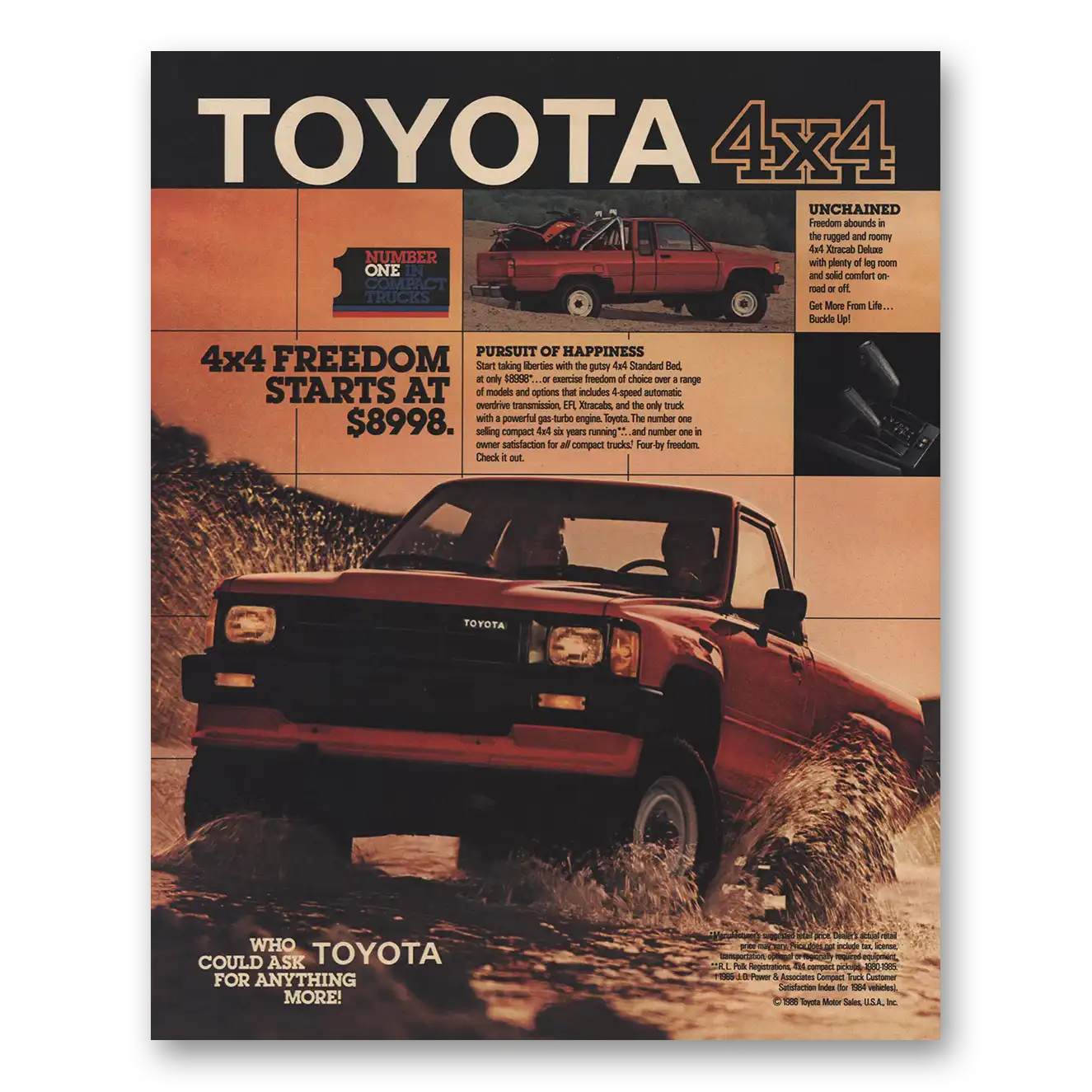 1986 Toyota Trucks Pursuit of Happiness Vintage Magazine Print Ad