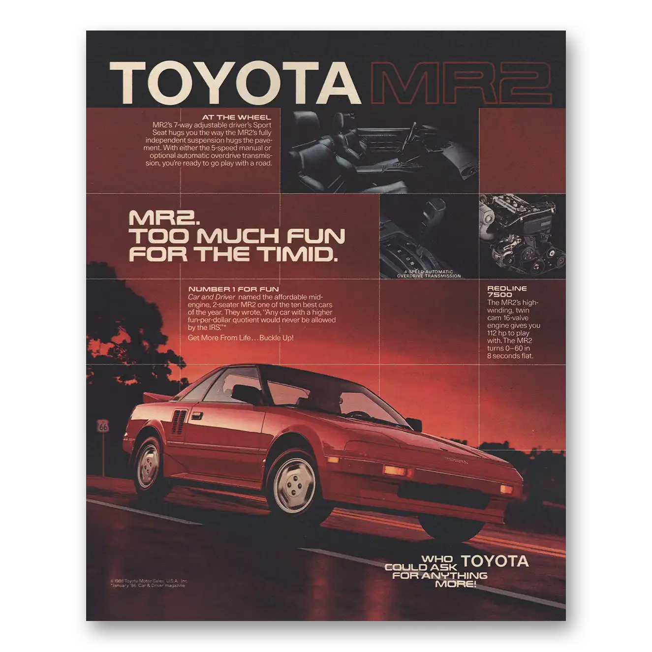 1986 Toyota MR2 Too Much Fun for the Timid Vintage Magazine Print Ad