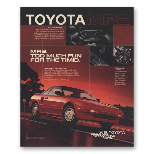 1986 Toyota MR2 Too Much Fun for the Timid Vintage Magazine Print Ad