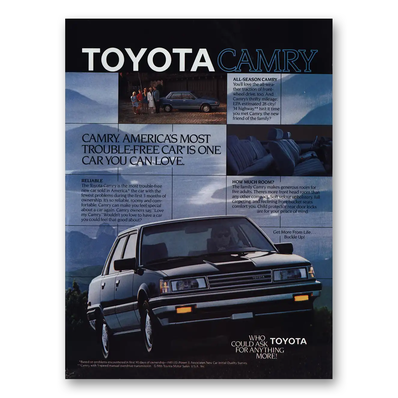 1986 Toyota Camry Trouble Free Car Vintage Magazine Print Ad