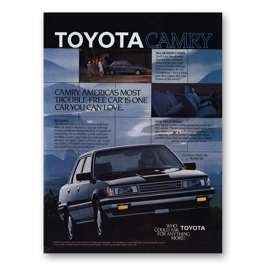 1986 Toyota Camry Trouble Free Car Vintage Magazine Print Ad