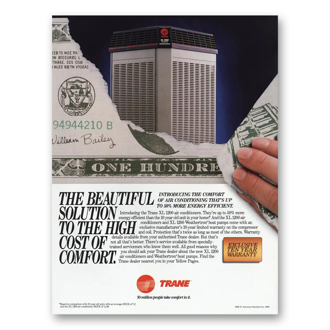 1986 Trane Air Condioning Beautiful Solution To the High Cost of Comfort Vintage Magazine Print Ad