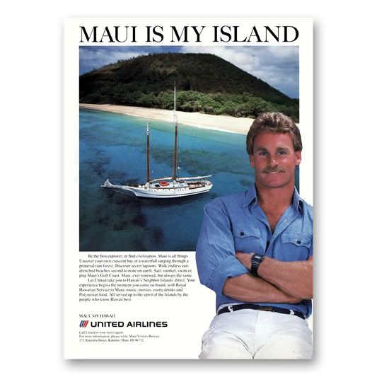 1986 United Airlines Maui Is My Island Vintage Magazine Print Ad