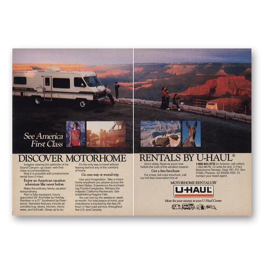 1986 Uhaul Discover Motorhome Rentals Vintage Magazine Print Ad