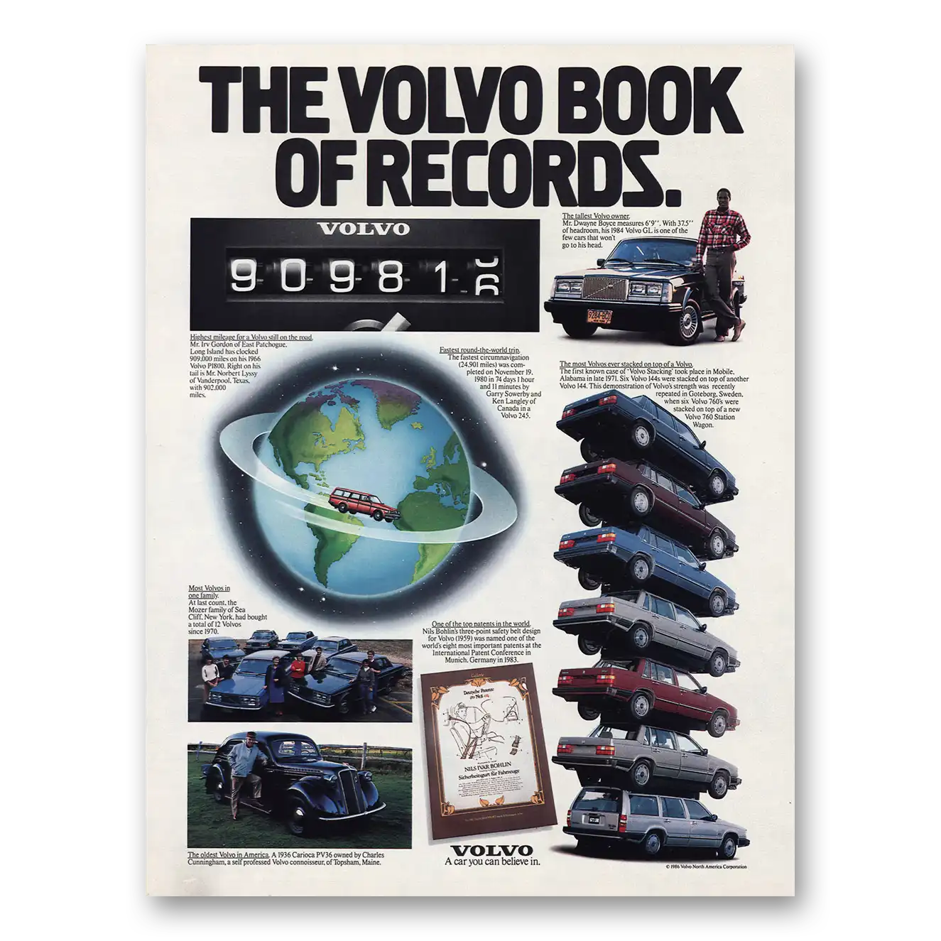 1986 Volvo Book of Records Vintage Magazine Print Ad