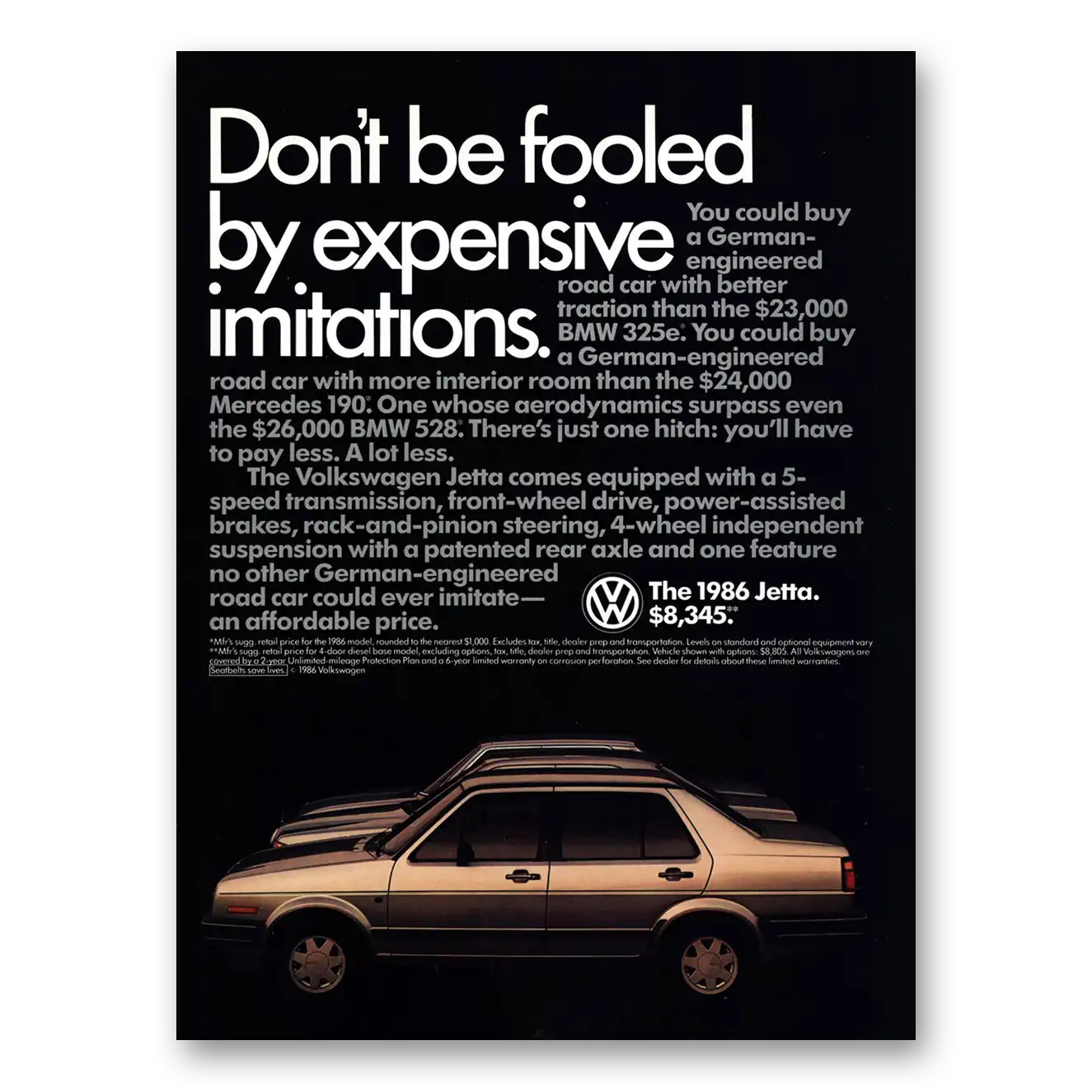 1986 Volkswagen Jetta Dont Be Fooled Vintage Magazine Print Ad