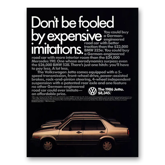 1986 Volkswagen Jetta Dont Be Fooled Vintage Magazine Print Ad