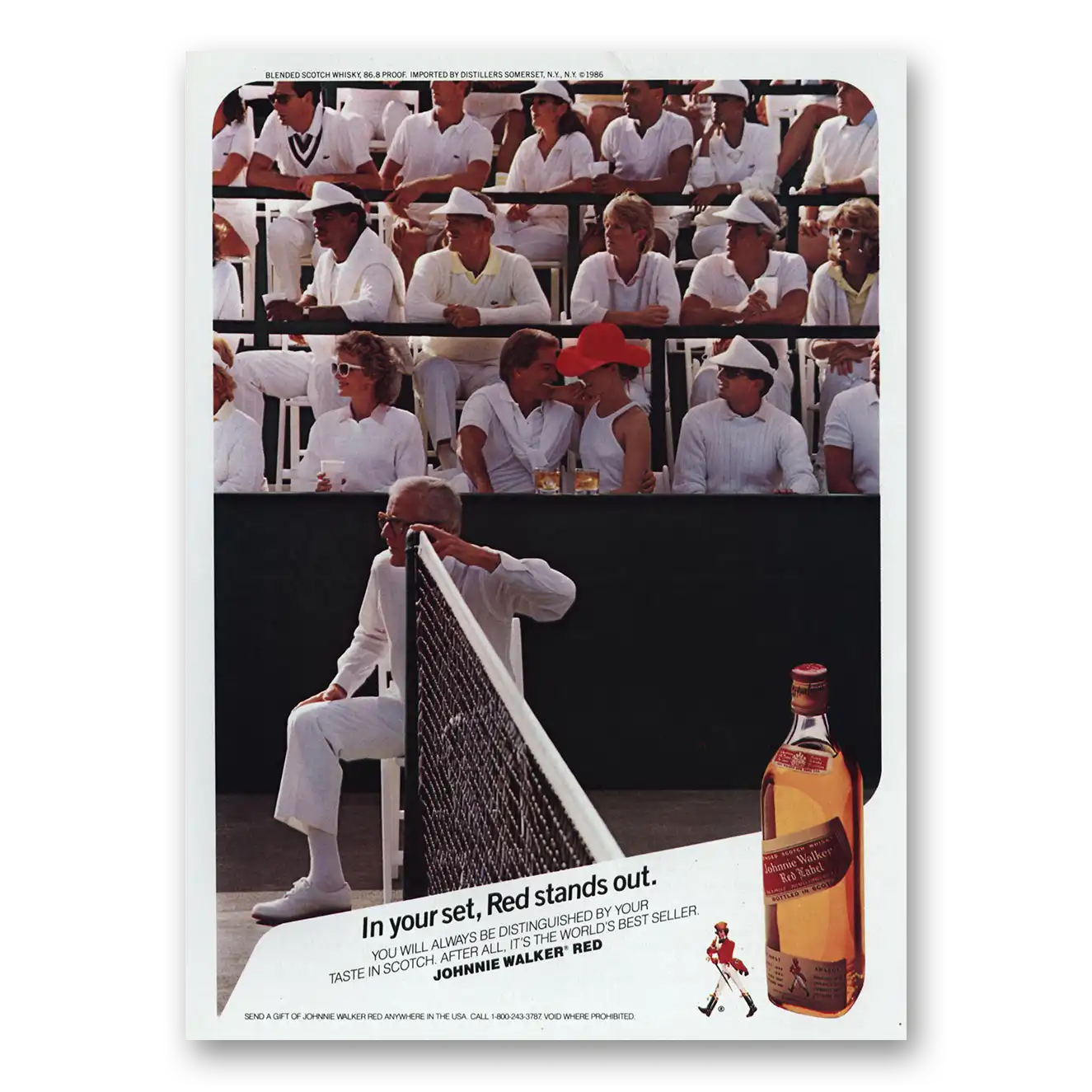 1986 Johnnie Walker Red Label Your Set Red Stands Out Tennis Vintage Magazine Print Ad