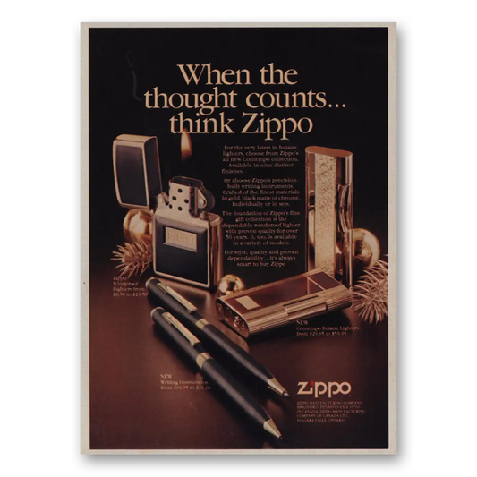 1986 Zippo Lighter When the Thought Counts Vintage Magazine Print Ad