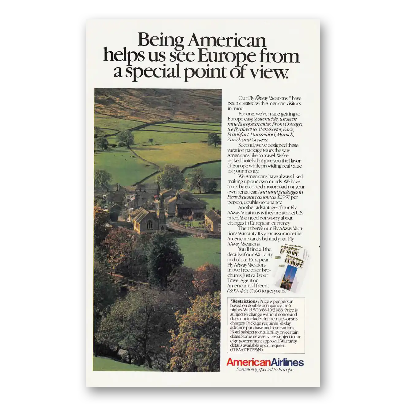 1987 American Airlines Being American Helps Us See Europe Vintage Magazine Print Ad