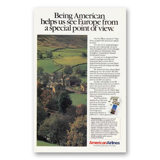 1987 American Airlines Being American Helps Us See Europe Vintage Magazine Print Ad