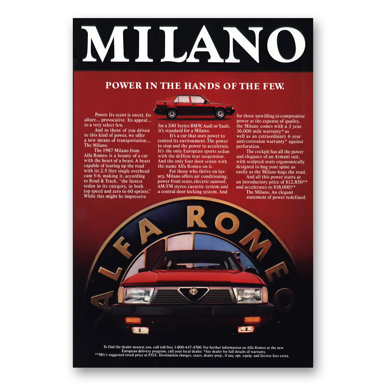 1986 Alfa Romeo Milano Power Its Scent Is Sweet Vintage Magazine Print Ad