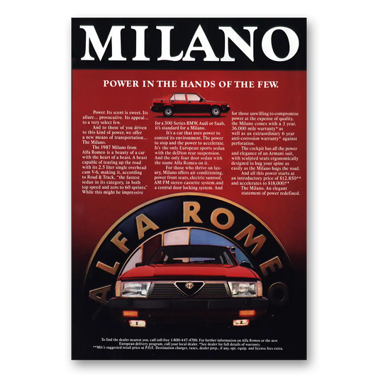 1986 Alfa Romeo Milano Power Its Scent Is Sweet Vintage Magazine Print Ad