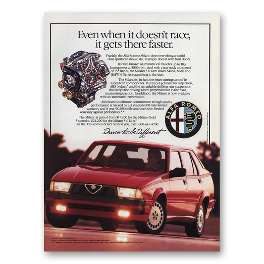 1987 Alfa Romeo Milano Even When It Doesnt Race Vintage Magazine Print Ad