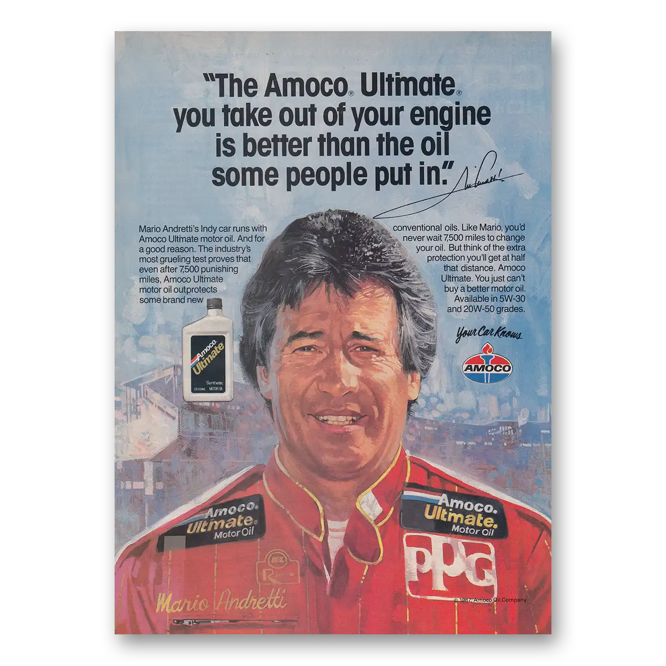 1987 Amoco Ultimate Mario Andretti Vintage Magazine Print Ad