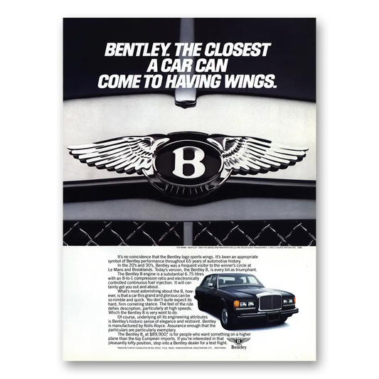 1987 Bentley 8 Closest Car To Having Wings Vintage Magazine Print Ad