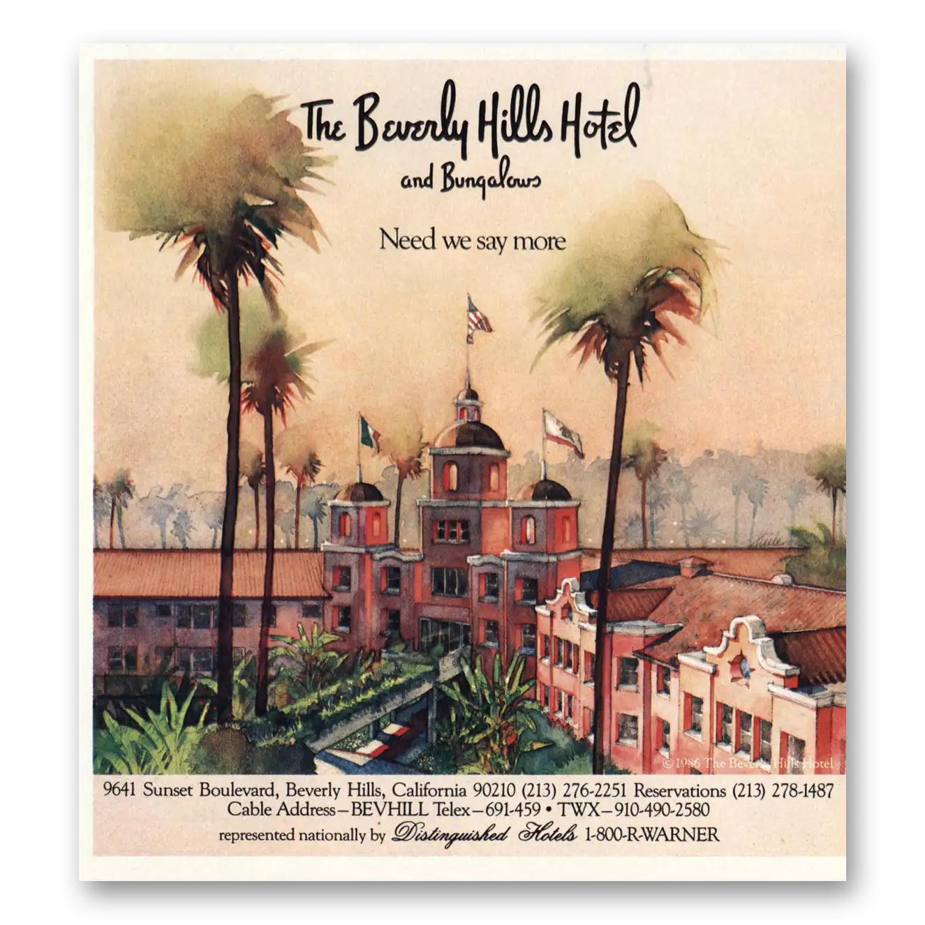 1987 Beverly Hills Hotel Bungalows Need We Say More Vintage Magazine Print Ad