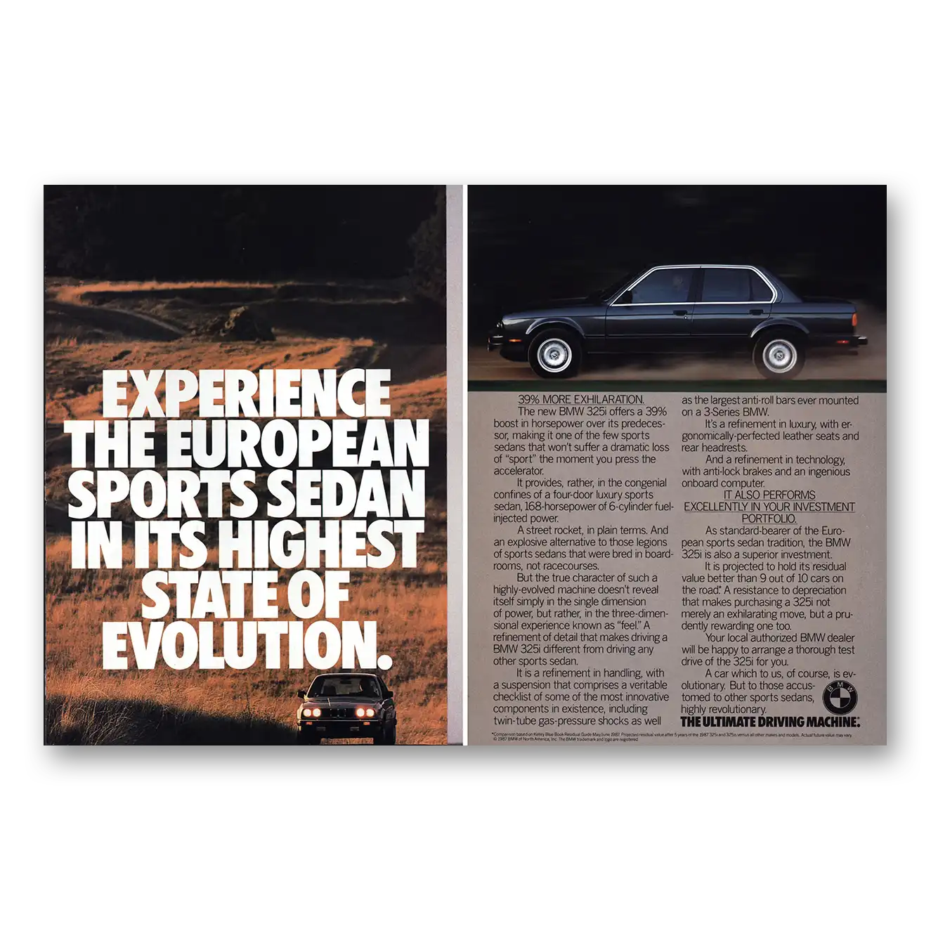 1987 BMW 3 Series Highest State of Evolution Vintage Magazine Print Ad