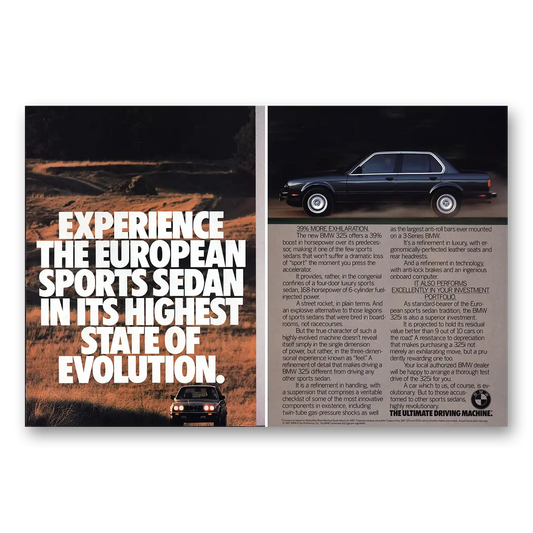 1987 BMW 3 Series Highest State of Evolution Vintage Magazine Print Ad