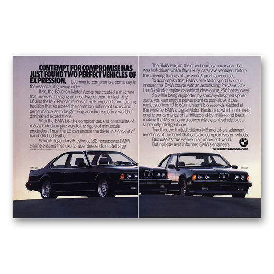 1987 BMW M6 Contempt for Compromise Vintage Magazine Print Ad